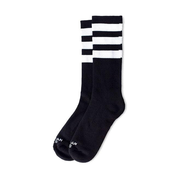 American Socks Mid High Back In Black II Triple White Strip