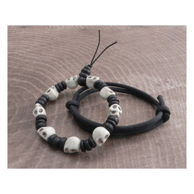 Amigaz Stone Skull Bead & Cord Bracelet Set