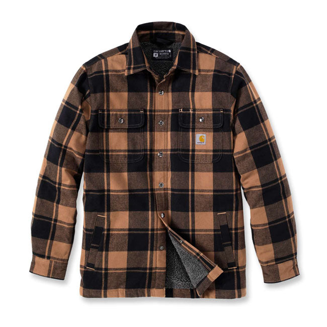 Carhartt Sherpa Lined Flannel Plaid Shirt Brown / S