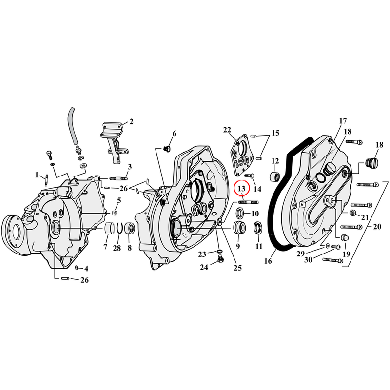 Crankcase Parts Diagram Exploded View for 77-90 Harley Sportster 13) 77-E82 XL. Stud, crankcase (set of 3). Replaces OEM: 24817-52