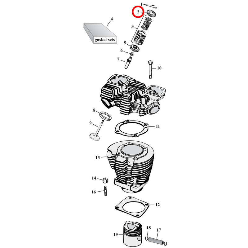 Cylinder Parts Diagram Exploded View for 57-85 Harley Sportster 2) 57-85 XL. Top collars (set of 4). Steel. Replaces OEM: 18221-57B