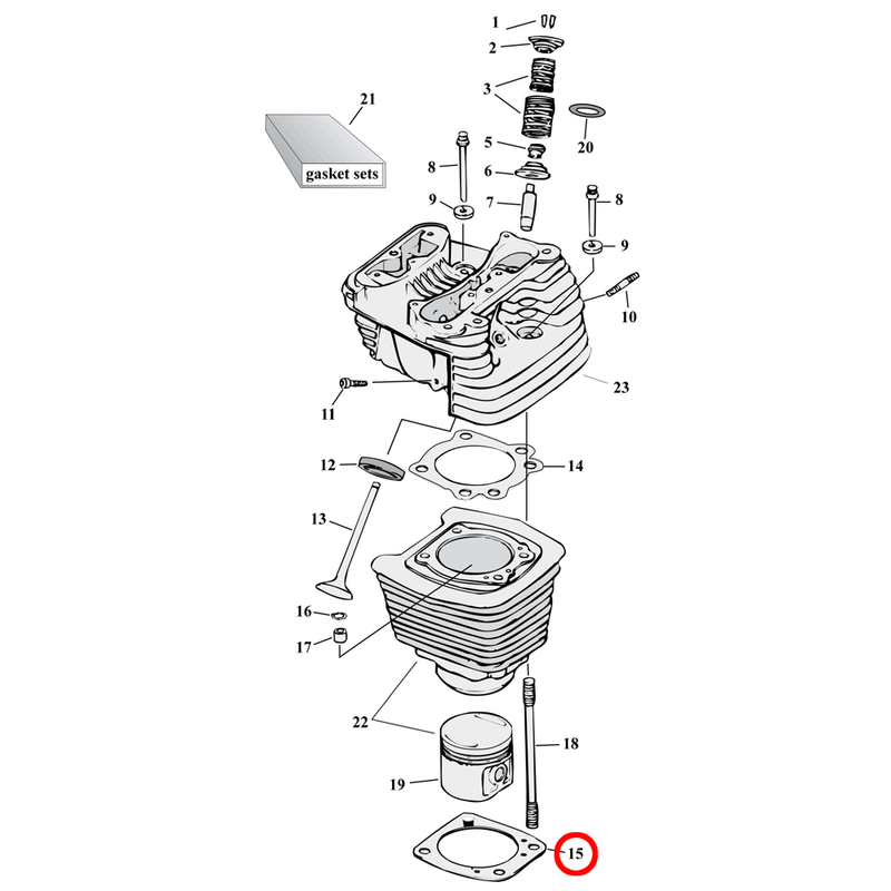 Cylinder Parts Diagram Exploded View for 86-22 Harley Sportster