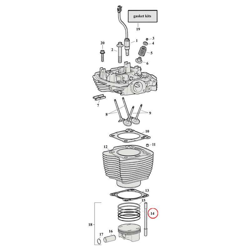 Cylinder Parts Diagram Exploded View for Harley Milwaukee Eight 14) 17-23 M8. KPMI Stud set, cylinder (set of 8). Replaces OEM: 16800063