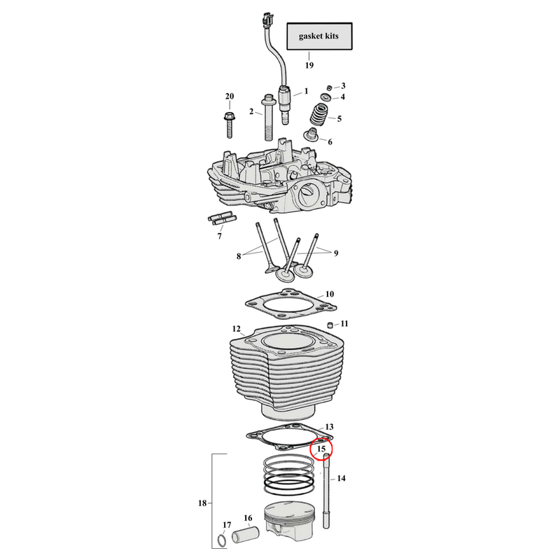 Cylinder Parts Diagram Exploded View for Harley Milwaukee Eight 15) 17-23 107" M8. Hastings piston ring kit, standard (set of 2).