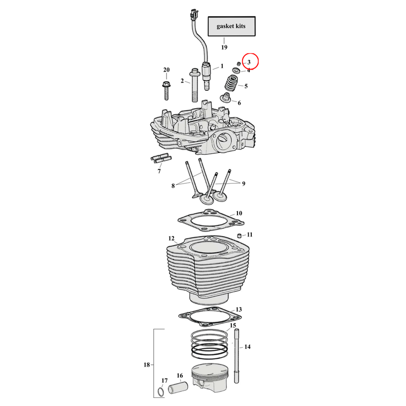 Cylinder Parts Diagram Exploded View for Harley Milwaukee Eight 3) 17-23 M8. Feuling valve key set. Replaces OEM: 18100060