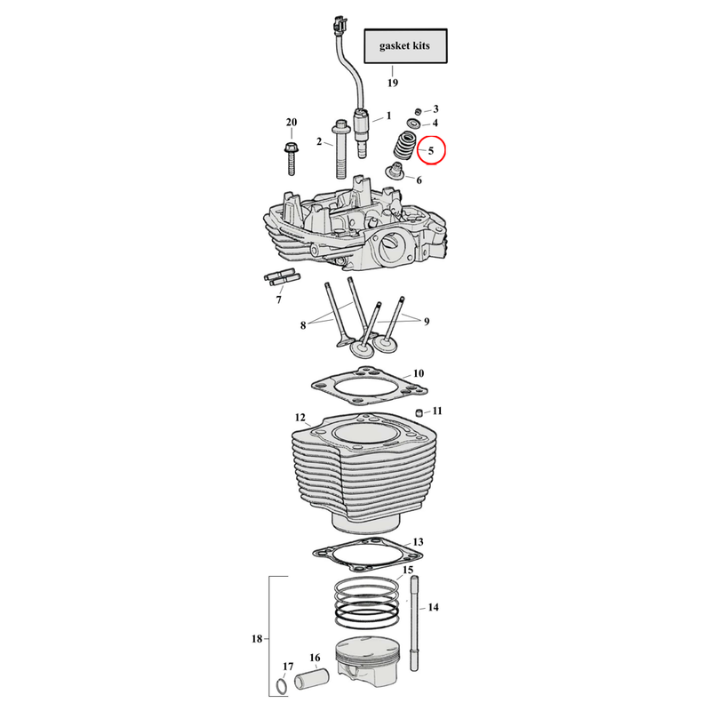 Cylinder Parts Diagram Exploded View for Harley Milwaukee Eight 5) 17-23 M8. Valve spring. See valve springs separately.