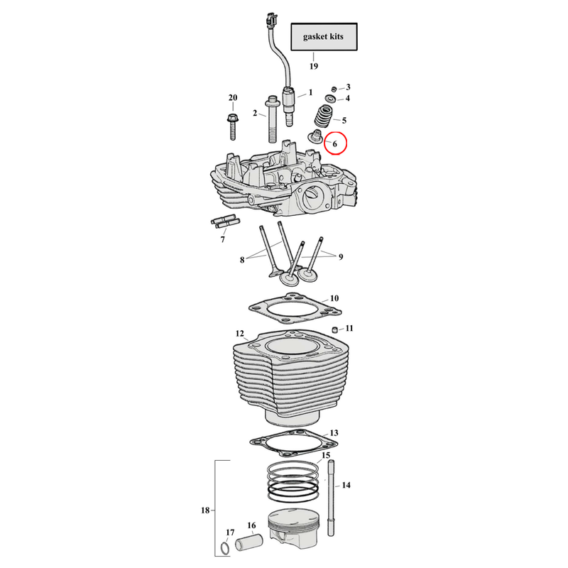 Cylinder Parts Diagram Exploded View for Harley Milwaukee Eight 6) 17-23 M8. James viton valve stem seals (set of 8). Replaces OEM: 18100044