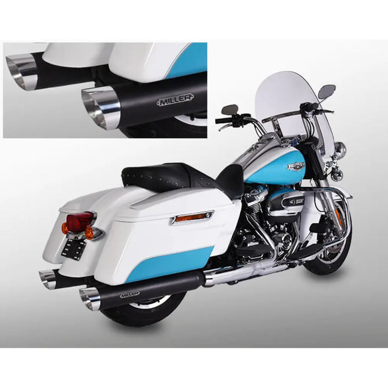 Miller Arlington Euro 4 Slip-On Mufflers for Harley 17-20 Touring (107" engine) / Matte Black / Slash Cut Polished  - Customhoj