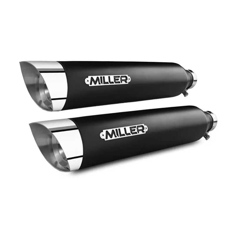 Miller Dakota Euro 3 Slip-On Mufflers for Harley 15-16 Dyna Low Rider S / Matte Black / Slash Cut Polished  - Customhoj
