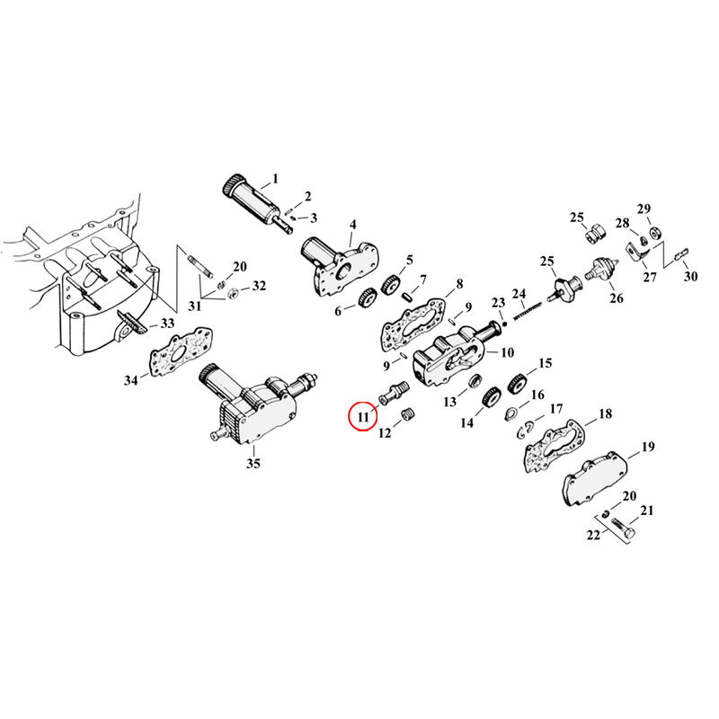 Oil Pump Parts Diagram Exploded View for 54-76 Harley Sportster 11) 67-76 XL. Oil line fitting, chrome. Replaces OEM: 63533-41