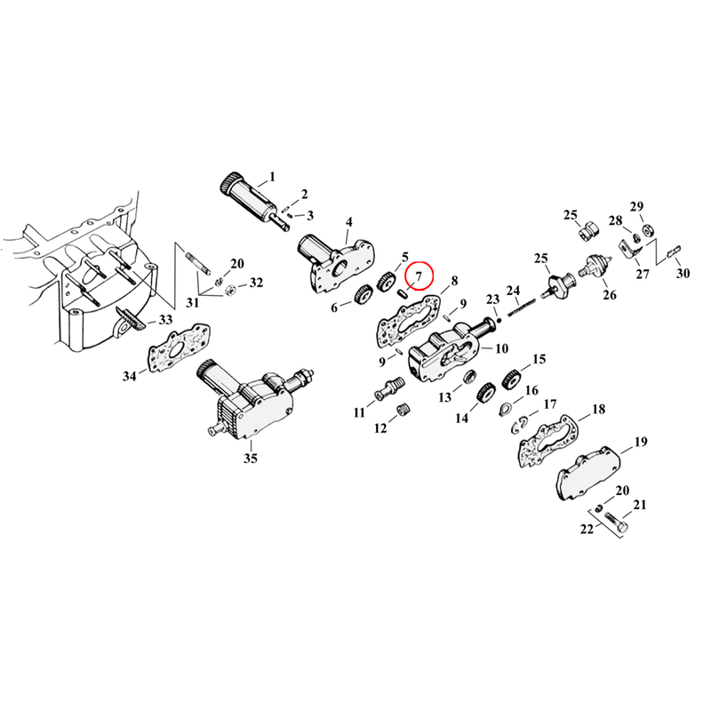 Oil Pump Parts Diagram Exploded View for 54-76 Harley Sportster 7) 52-76 K, KH, XL. Idler shaft. Replaces OEM: 26327-52