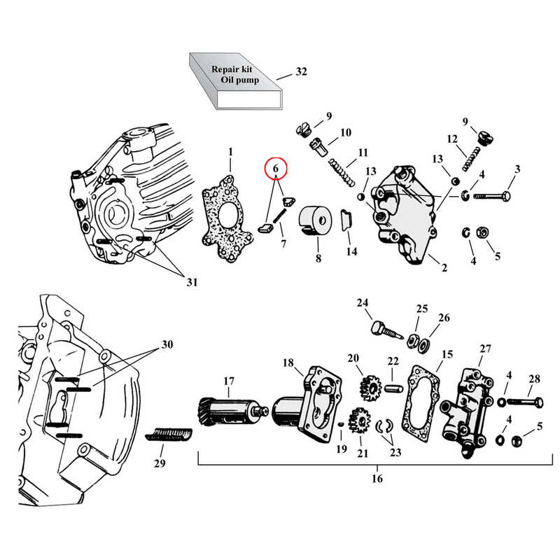 Oil Pump Parts Diagram Exploded View for Harley 45" Flathead 6) 37-73 45" SV. Vane, feed pump (set of 2). Replaces OEM: 26284-37