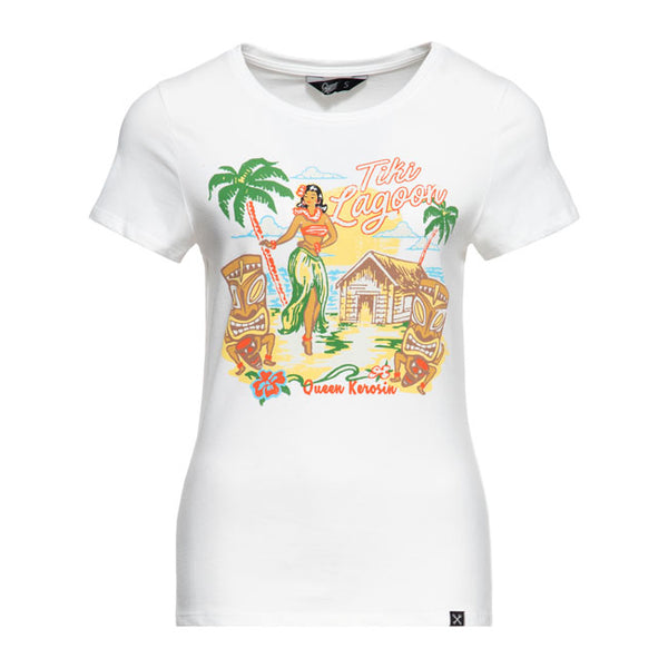 Queen Kerosin Tiki Lagoon T-Shirt Off White / S