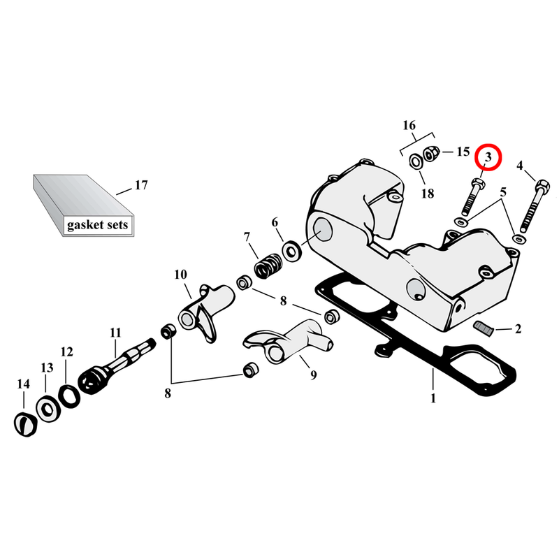 Rocker Box Parts Diagram Exploded View for 57-85 Harley Sportster 3) 57-85 XL. Hex bolt (set of 5). Replaces OEM: 4014W