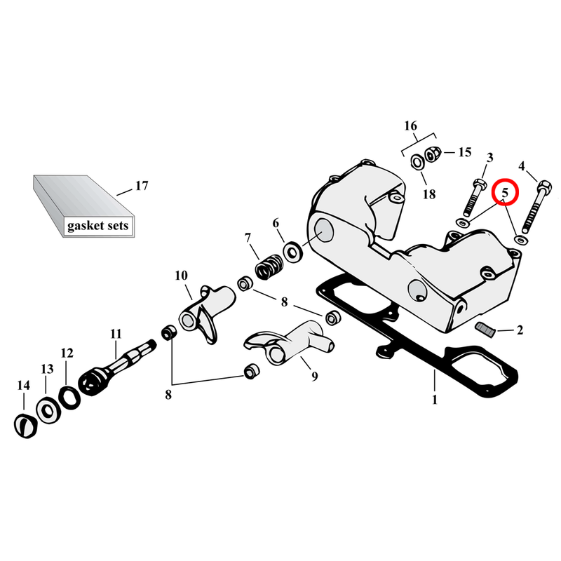 Rocker Box Parts Diagram Exploded View for 57-85 Harley Sportster 5) 61-E83 XL, XLCH. Washer. Replaces OEM: 6316HW