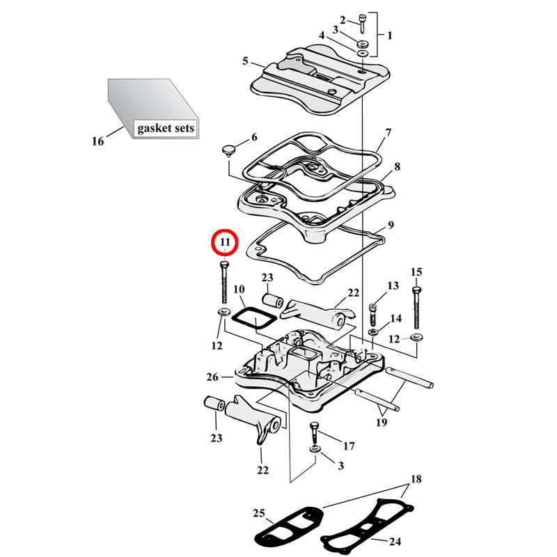 Rocker Box Parts Diagram Exploded View for 86-03 Harley Sportster 11) 86-00 XL. Hex bolt, zinc (set of 5). 5/16-18 x 2 3/4". Replaces OEM: 3500