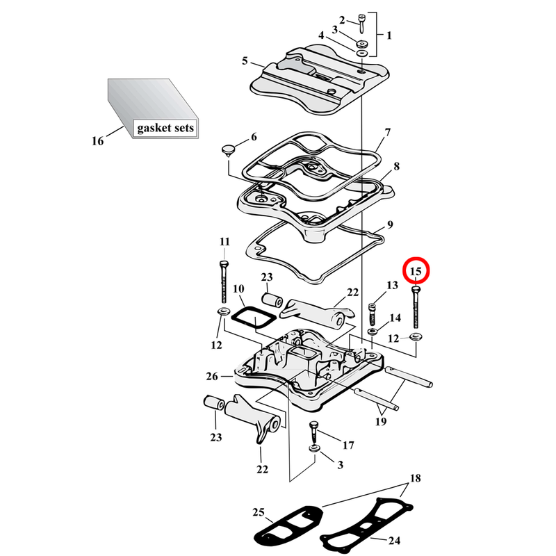 Rocker Box Parts Diagram Exploded View for 86-03 Harley Sportster 15) 86-03 XL. Hex bolt, zinc (set of 5). 5/16-18 x 2 1/4". Replaces OEM: 3501