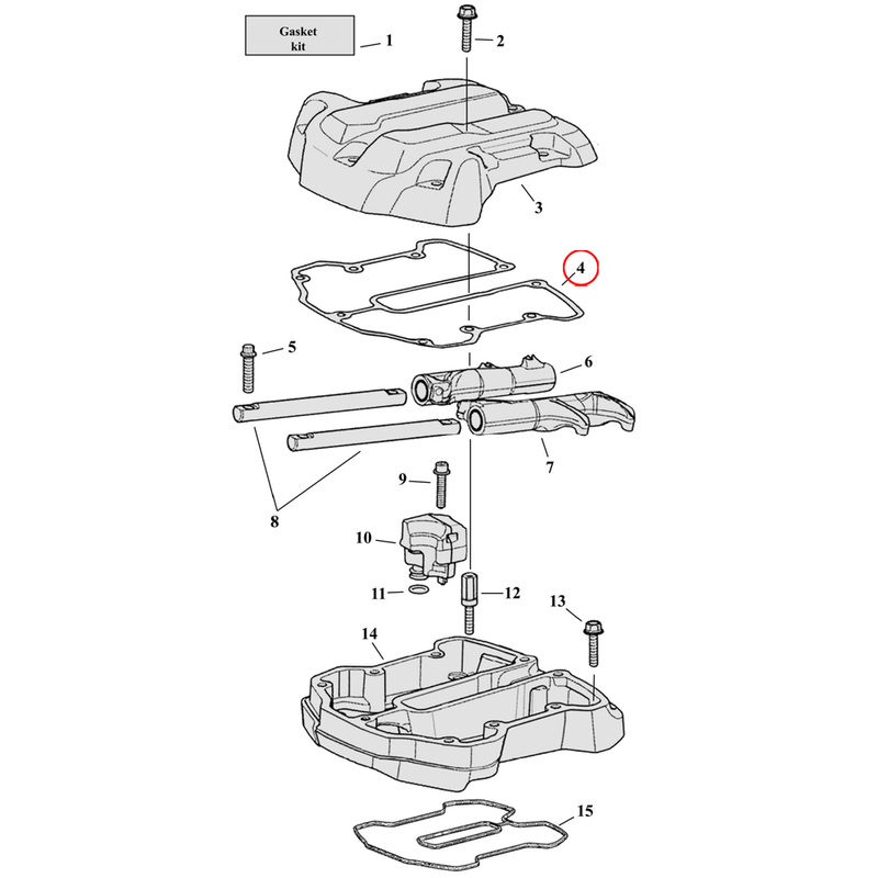 Rocker Box Parts Diagram Exploded View for Harley Milwaukee Eight 4) 17-23 M8. James foamet gasket, upper rocker cover (set of 2). Replaces OEM: 25700372