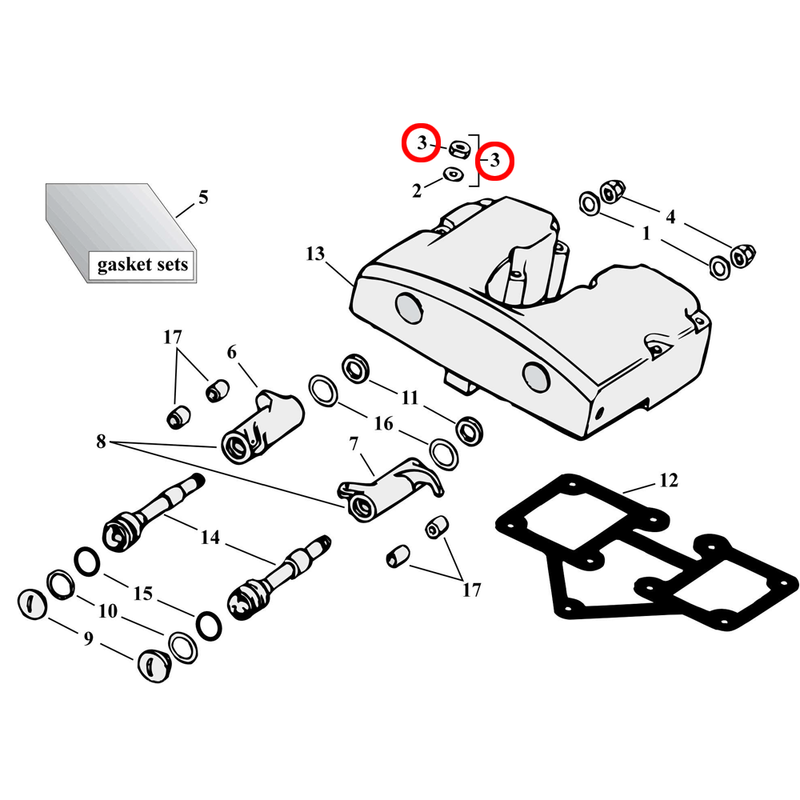 Rocker Box Parts Diagram Exploded View for Harley Shovelhead 3) 66-84 Shovelhead. Rocker cover nut kit, cap style. Replaces OEM: 7753