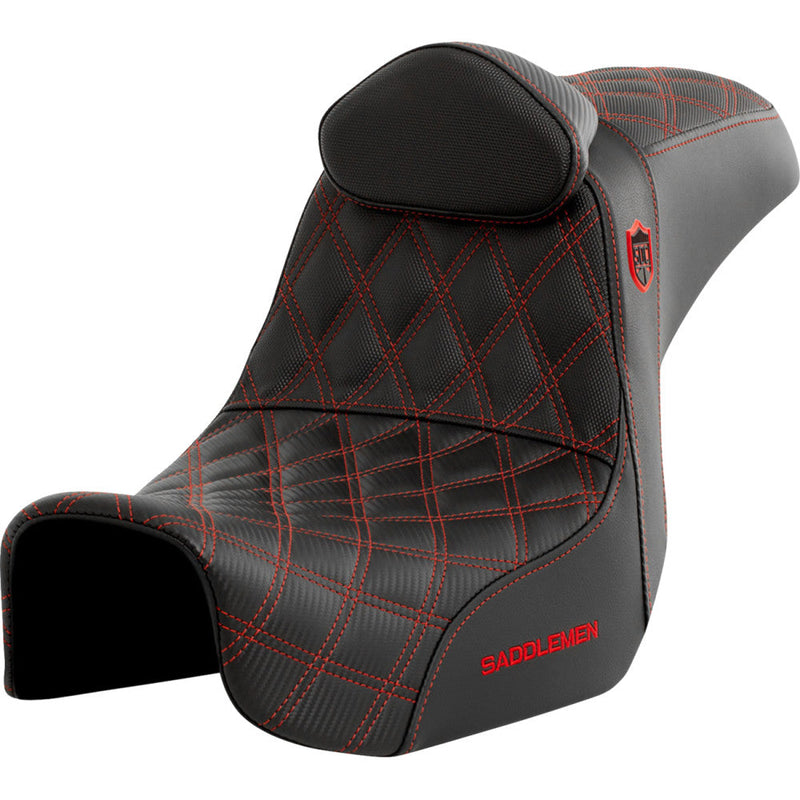 Saddlemen Pro SDC Performance Gripper Lattice Stitch Seat for Harley 06-17 Dyna / With backrest / Black / Red  - Customhoj