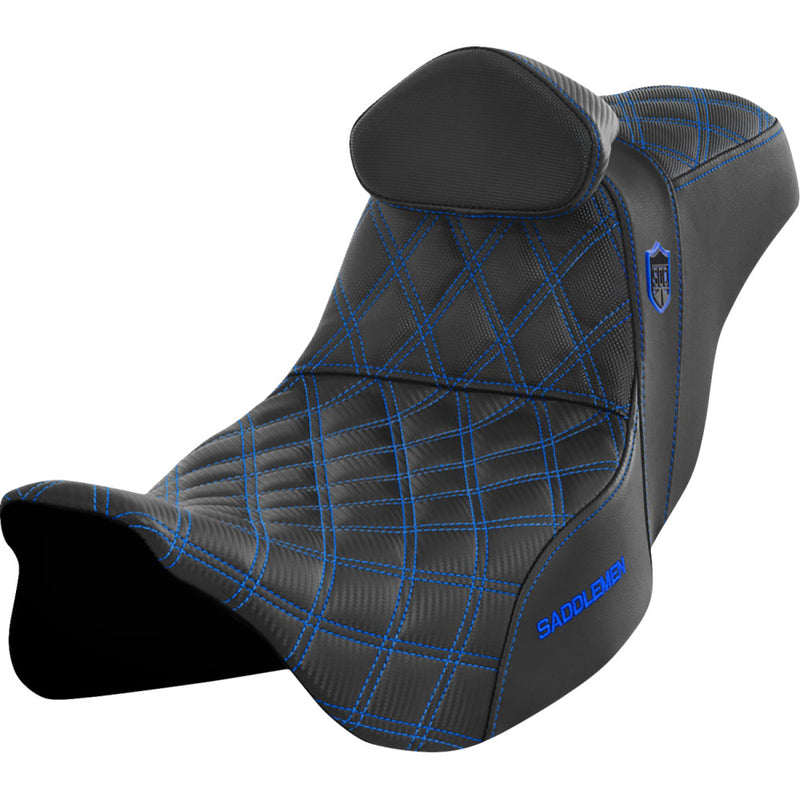 Saddlemen Pro SDC Performance Gripper Lattice Stitch Seat for Harley 08-25 Touring (excl. 23-25 CVO; 24-25 Road Glide / Street Glide) / With backrest / Black / Blue  - Customhoj