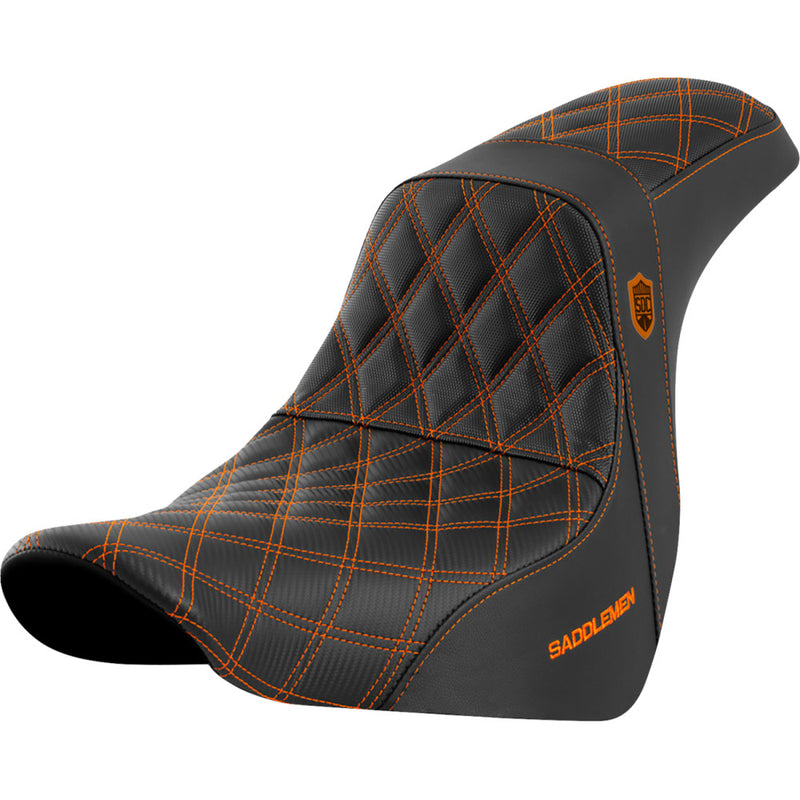 Saddlemen Pro SDC Performance Gripper Lattice Stitch Seat for Harley 18-25 Softail Sport Glide & Low Rider / S / ST / Without backrest / Black / Orange  - Customhoj