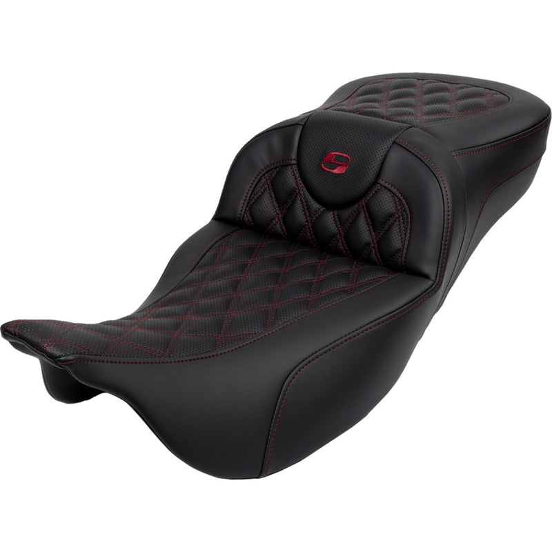 Saddlemen Roadsofa Extended Reach Lattice Stitch Seat for Harley 08-25 Touring (excl. 23-25 CVO; 24-25 Road Glide / Street Glide) / Black / Wine Berry / Without heating / With backrest  - Customhoj
