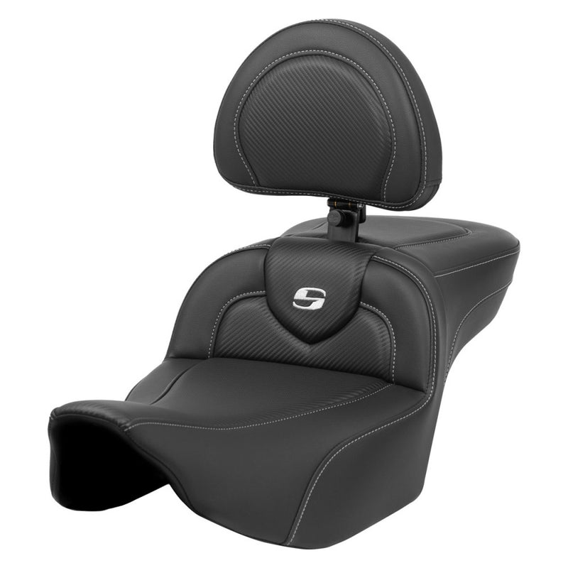 Saddlemen Roadsofa Extended Reach Plain Seat for Harley 24-25 Touring Road Glide / Street Glide / Carbon Fiber / Silver / Without heating / With backrest  - Customhoj