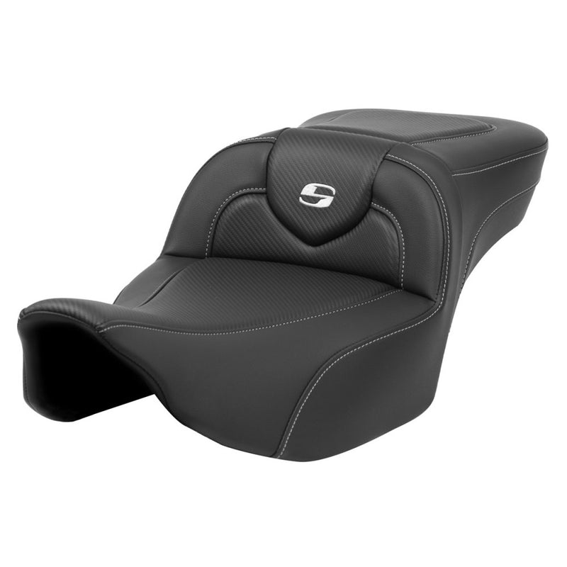 Saddlemen Roadsofa Extended Reach Plain Seat for Harley 24-25 Touring Road Glide / Street Glide / Carbon Fiber / Silver / Without heating / Without backrest  - Customhoj