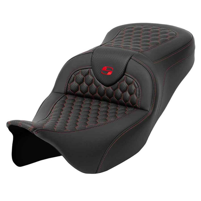 Saddlemen Roadsofa Honeycomb Seat for Harley 08-25 Touring (excl. 23-25 CVO; 24-25 Road Glide / Street Glide) / Black / Red / Without heating / Without backrest  - Customhoj