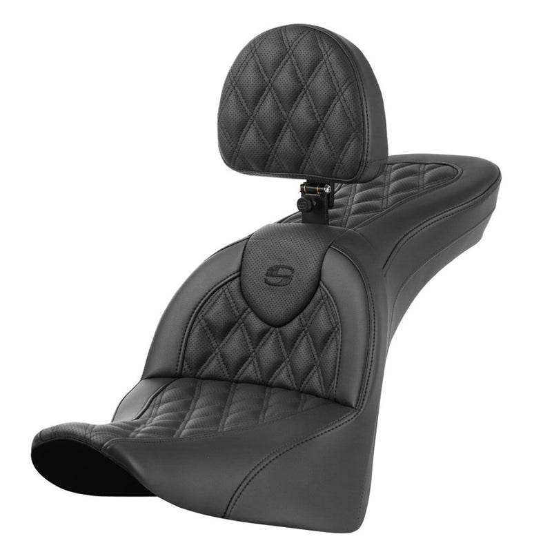 Saddlemen Roadsofa Lattice Stitch Seat for Harley 18-25 Softail Deluxe / Heritage / Heritage Classic / Slim / Black / Without heating / With backrest  - Customhoj