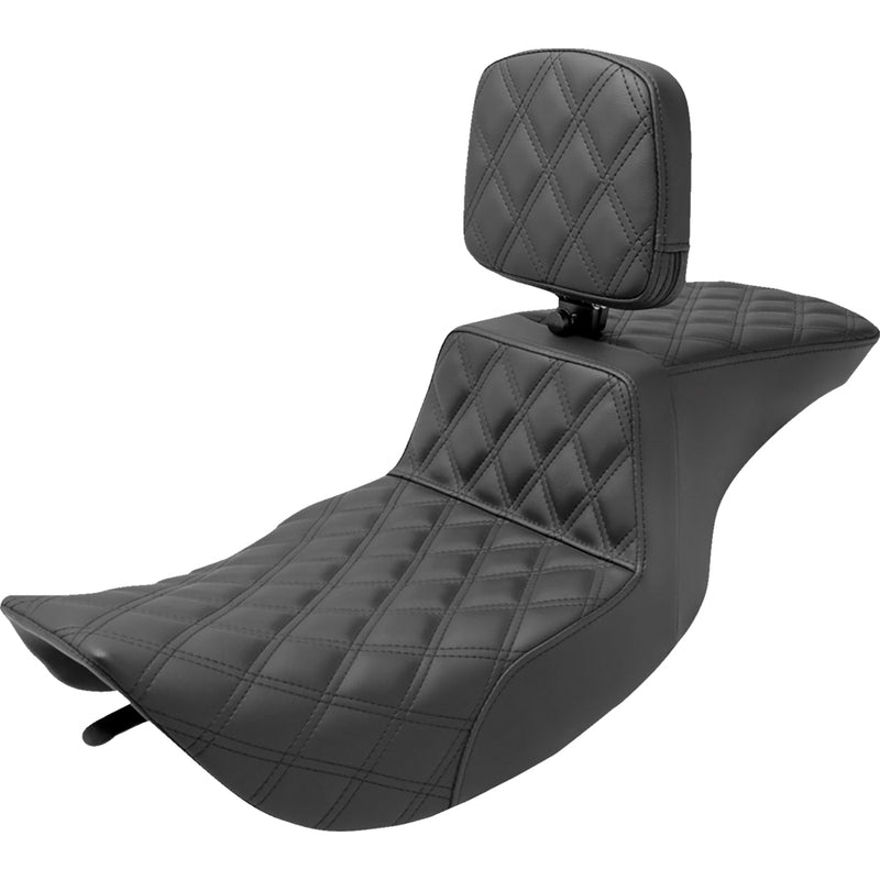 Saddlemen Tour Step-Up Motorcycle Seat for Harley 97-07 FLHR / FLHX (excl. FLHRS) / With Backrest / Full Lattice Stitch