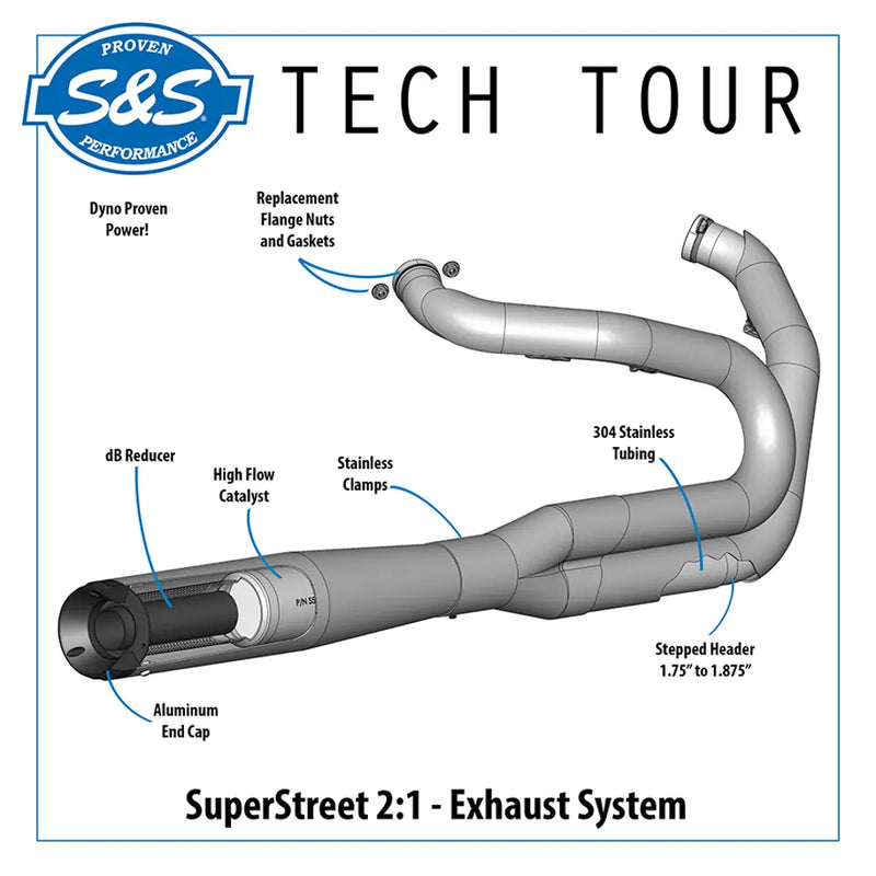 S&S Układ wydechowy SuperStreet 2 w 1 do Harleya