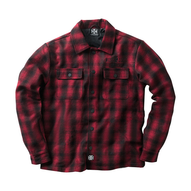 West Coast Choppers Wool Lined Plaid Shirt Jacket Red/Black / S