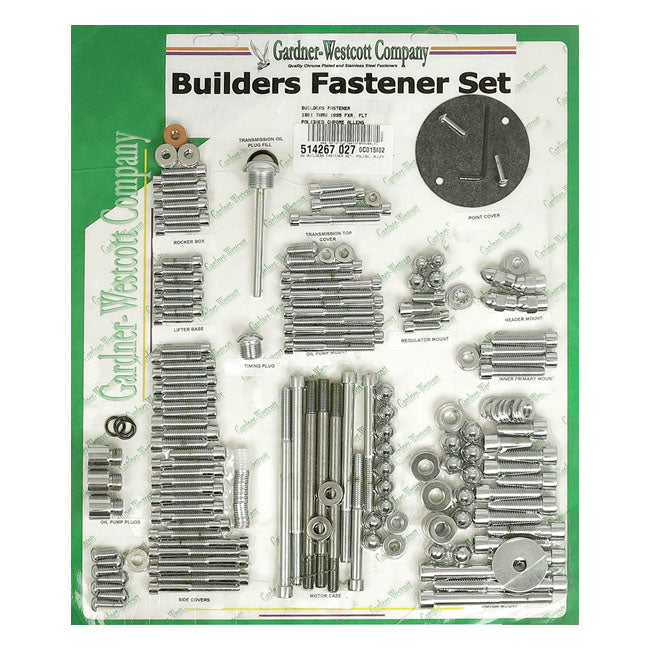 GARDNER-WESTCOTT Skruvkit Harley 91-95 FXR, FLT / Polerad Krom GW Builders Fasterner Set Insex Krom HD 48-21 Customhoj