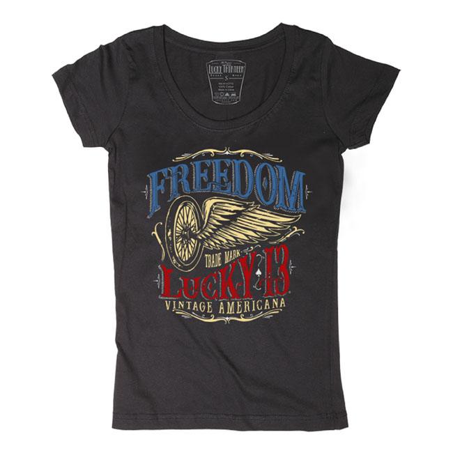 Lucky 13 T-shirt dam Lucky 13 Freedom Wheel T-Shirt Svart Customhoj
